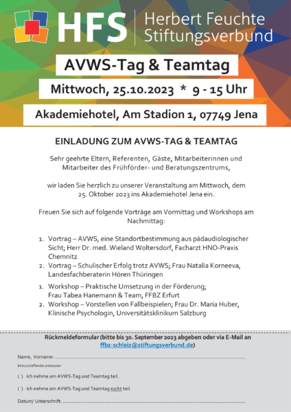 Herbert Feuchte Stiftungsverbund: AVWS-Tag & Teamtag (25.10.2023, Akademiehotel Jena, Einladung)