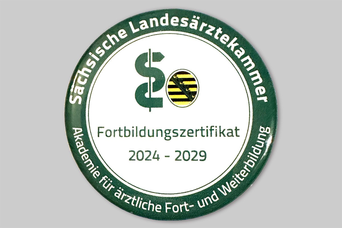 Fortbildungszertifikat 2024-29 der Sächsischen Landesärztekammer für Dr. med. Wieland Woltersdorf (Siegel)